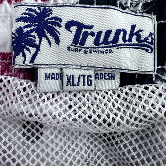 Trunks Surf & Swim Co. Mens Red Blue Sano Swim Trunks XL USA Stripes Palm Trees - Picture 8 of 8